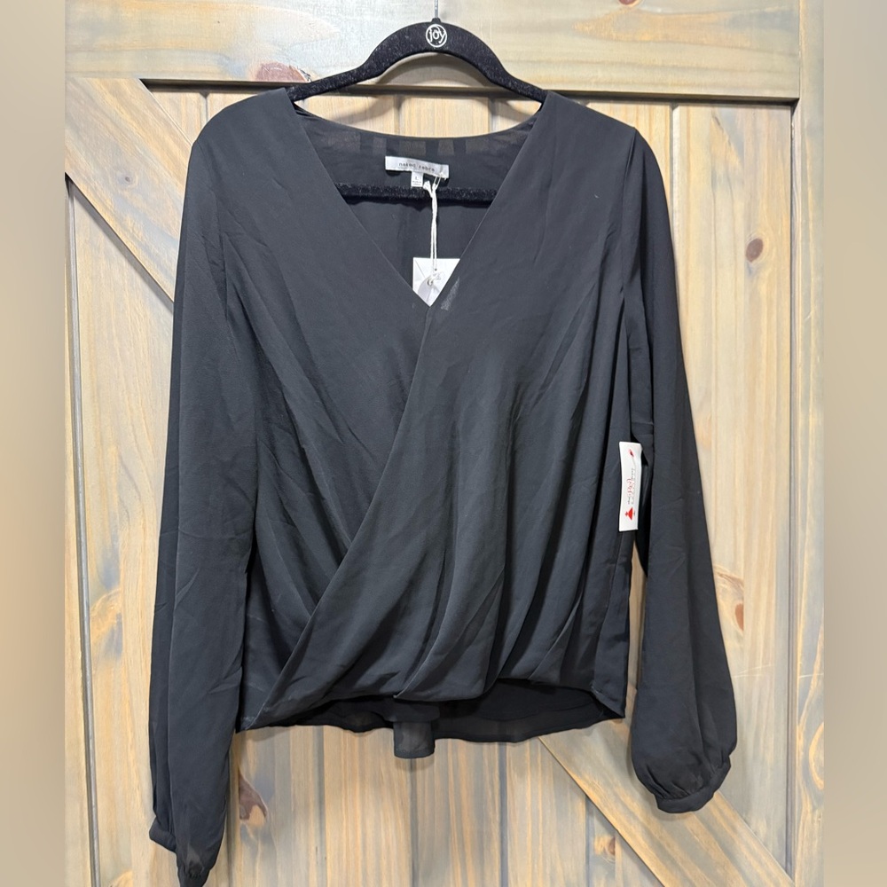 Black Naked Zebra Crossover blouse top NWT